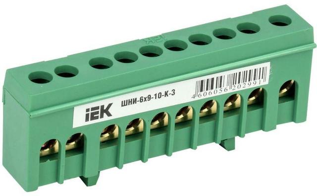 Шина PE "земля" в корп. изол. на DIN-рейку ШНИ-6х9-10-К-З IEK YNN10-69-10KD-K06