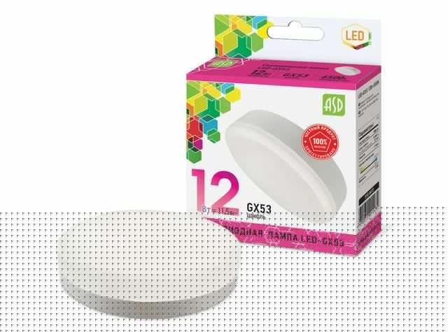 Лампа светодиодная LED-GX53-standard 12Вт 230В 6500К 1080лм ASD 4690612014432