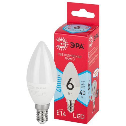 Лампа светодиодная RED LINE LED B35-6W-840-E14 R 6Вт B35 свеча 4000К нейтр. бел. E14 Эра Б0051057